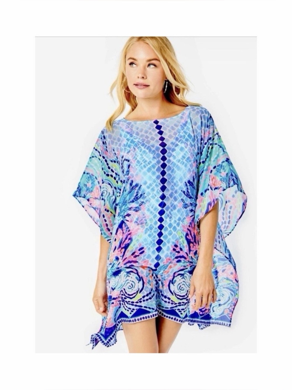 Lilly Pulitzer Multi Hidden Treasure Alvaro Poncho Swim Cover Up Size Large/XL